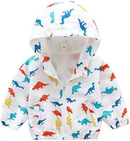 img 4 attached to KISBINI Boy’s Cartoon Dinosaur Print Hooded 🦖 Windbreaker Coat with Zip Jacket, Lightweight Outwear for Kids