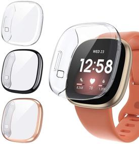 img 4 attached to [3 Пакета] Tensea Чехол с защитным стеклом для экрана Fitbit Versa 3/Sense - Мягкий ТПУ бампер Полная защита для Fitbit Versa 3 и Sense - Черный, Прозрачный, Розовое золото - Защитные аксессуары (3-пак)