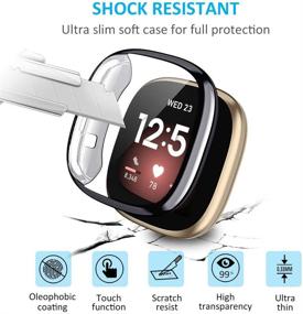 img 3 attached to [3 Пакета] Tensea Чехол с защитным стеклом для экрана Fitbit Versa 3/Sense - Мягкий ТПУ бампер Полная защита для Fitbit Versa 3 и Sense - Черный, Прозрачный, Розовое золото - Защитные аксессуары (3-пак)