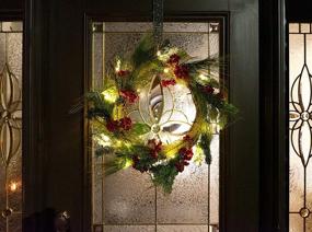 img 4 attached to 🎄 22-Inch Lighted Christmas Wreath with Evergreen, Red Berries, and Timer - Battery-Operated LED Lights