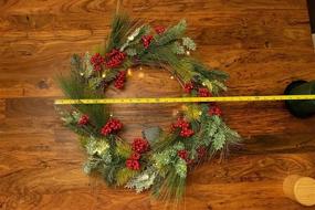 img 2 attached to 🎄 22-Inch Lighted Christmas Wreath with Evergreen, Red Berries, and Timer - Battery-Operated LED Lights