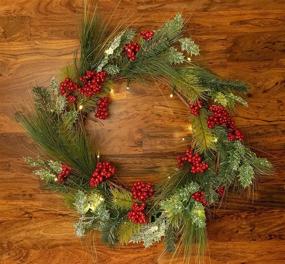 img 3 attached to 🎄 22-Inch Lighted Christmas Wreath with Evergreen, Red Berries, and Timer - Battery-Operated LED Lights