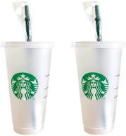 🥤 starbucks reusable venti frosted cold cup 2 pack: green straw & lid with stopper logo