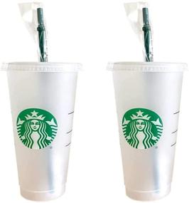 img 4 attached to 🥤 Starbucks Reusable Venti Frosted Cold Cup 2 Pack: Green Straw & Lid with Stopper