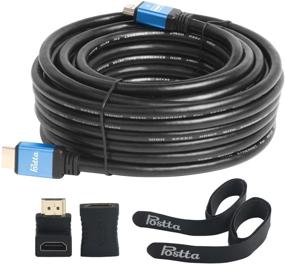 img 4 attached to 🔌 Постта Ультра HDMI-кабель 40 футов - 2.0V, 4K 2160P, 1080P, 3D, аудиообратный сигнал, Ethernet - синий | В комплекте кабельные стяжки и адаптеры HDMI