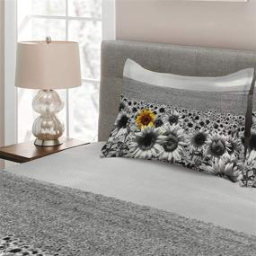 img 2 attached to 🌻 Lunarable Modern Coverlet: Sunflower Field Black and White Bedspread Set with Yellow Flower, 3-Piece Quilted Decor, Queen Size