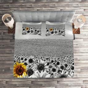 img 1 attached to 🌻 Lunarable Modern Coverlet: Sunflower Field Black and White Bedspread Set with Yellow Flower, 3-Piece Quilted Decor, Queen Size