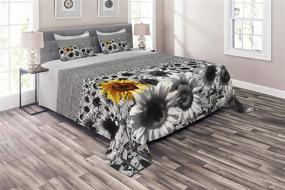 img 3 attached to 🌻 Lunarable Modern Coverlet: Sunflower Field Black and White Bedspread Set with Yellow Flower, 3-Piece Quilted Decor, Queen Size
