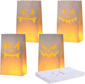 img 4 attached to 🎃 URATOT 24 Pieces Halloween Paper Luminary Bags - Pumpkin Silhouette Paper Bags for Flame Resistant Candle Decoration - Jack-o'-Lantern Designs - Ideal for Halloween Party Decor and Luminary Lanterns