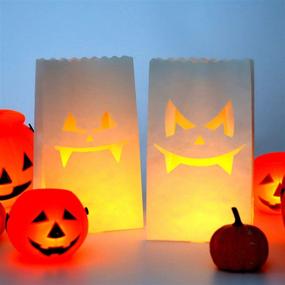 img 2 attached to 🎃 URATOT 24 Pieces Halloween Paper Luminary Bags - Pumpkin Silhouette Paper Bags for Flame Resistant Candle Decoration - Jack-o'-Lantern Designs - Ideal for Halloween Party Decor and Luminary Lanterns