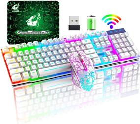 img 4 attached to Wireless Gaming Keyboard And Mouse Combo With Rainbow LED Backlit Rechargeable 4000MAh Battery Mechanical Ergonomic Feel Waterproof Dustproof 7 Color Backlit Mute Mice For Computer Mac Gamer