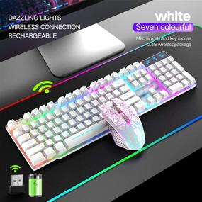 img 3 attached to Wireless Gaming Keyboard And Mouse Combo With Rainbow LED Backlit Rechargeable 4000MAh Battery Mechanical Ergonomic Feel Waterproof Dustproof 7 Color Backlit Mute Mice For Computer Mac Gamer