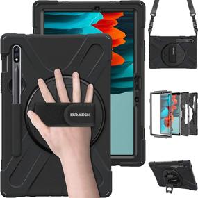 img 4 attached to BRAECN Galaxy Tab S7 Case 2020: Heavy Duty Shockproof Rugged Cover with S Pen Holder, Hand Strap, Shoulder Strap, Kickstand - Black