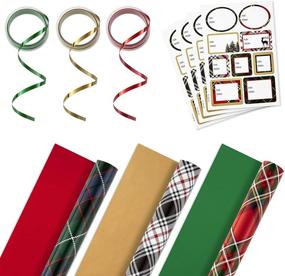 img 4 attached to 🎁 Rustic Hallmark Reversible Christmas Wrapping Paper Set: Plaid Design with Ribbon and Gift Tags (3 Rolls, 120 sq. ft. ttl; 30 Yds. Ribbon, 36 Seals)
