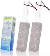 🧼 2 pack pumice stone toilet bowl cleaning scouring pad and stick with handle - removes limescale stains, hard water rings and calcium buildup - ideal for tile, bath, kitchen, and household - also cleans iron and rust logo