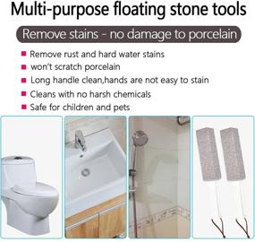 img 1 attached to 🧼 2 Pack Pumice Stone Toilet Bowl Cleaning Scouring Pad and Stick with Handle - Removes Limescale Stains, Hard Water Rings and Calcium Buildup - Ideal for Tile, Bath, Kitchen, and Household - Also Cleans Iron and Rust