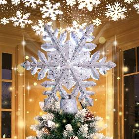 img 4 attached to 🎄 OurWarm LED Rotating Silver Snowflake Christmas Tree Topper Light with Projector - Indoor Outdoor Christmas Tree Decorations Night Light