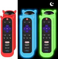 🐱 glowing cat-eared silicone case for tcl roku tv rc280 remote: shockproof protector sleeve with anti-slip grip - 3 pack (blue, green, red) logo