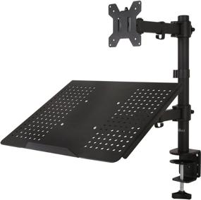 img 4 attached to 🖥️ WALI Single LCD Monitor Desk Mount with Laptop Tray - Adjustable Stand for 1 Laptop Notebook (up to 17 inch) and 1 Screen (up to 27 inch), 22 lbs. Weight Capacity - Black (M001LP)