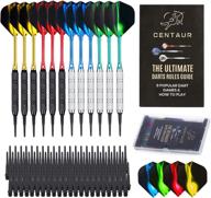 centaur 12-pack soft tip darts - professional 18g plastic tip dart set w/ 4 colors aluminum shafts, 100 dart tips, 16 dart flights, and case - for electronic dart board - silver & black логотип