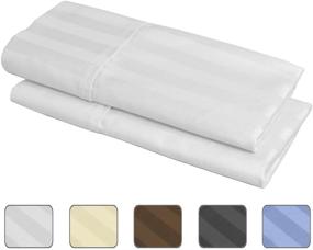 img 1 attached to 🛌 Premium Egyptian Cotton 540TC 2-Pack Striped King Size Pillowcases - Available in 4 Colors with Wrinkle Guard - Fits 20x36 (Color: White)
