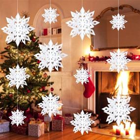 img 4 attached to Transform Your Home into a Winter Wonderland with 12 PCS White 3D Glittery Paper Snowflakes: Perfect for Christmas Window and Tree Decor, Christmas New Year Party Décor