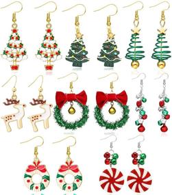 img 3 attached to 🔔 Get Festive with Christmas Tree, JingleBall, Snowflake, Bow, and Flower Dangle Earrings - Perfect Holiday Earrings for Women and Girls