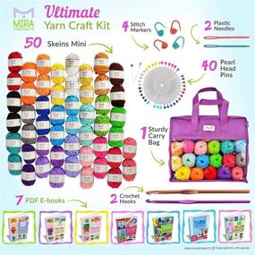 img 1 attached to 🧶 50 Acrylic Yarn Skeins Kit - 1094 Yards Crafts Yarn Bundle with 4 Crochet Locking Stitch Markers, 2 Crochet Hooks, 2 Needles, Crochet Knitting Carry Bag, Set of Pearl Head Pins, and 7 PDF E-Books