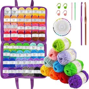 img 4 attached to 🧶 50 Acrylic Yarn Skeins Kit - 1094 Yards Crafts Yarn Bundle with 4 Crochet Locking Stitch Markers, 2 Crochet Hooks, 2 Needles, Crochet Knitting Carry Bag, Set of Pearl Head Pins, and 7 PDF E-Books