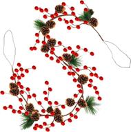 🎄 6ft christmas garland decorations with pine cones and red berries - bristle pine garland for xmas indoor outdoor mantle fireplace - holiday home decor logo