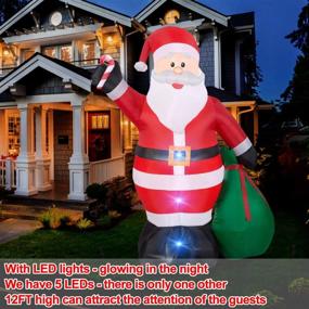 img 2 attached to 🎅 Christmas Inflatables: 12ft Giant Santa Claus with LED Lights & Gift Bag for Xmas Yard Decoration, Indoor/Outdoor Lawn Party Décor - Cute, Fun & Festive Holiday Blow Up