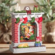 👧 magical holiday décor: tijnn santa and girl lighted 10.2 inch fireplace christmas musical snow globe water lantern with swirling glitter - add festive charm to your home! логотип