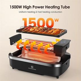 img 2 attached to Efficient Indoor Smokeless Grill: Electric Grill with Tempered Glass Lid, Nonstick Plate, Turbo Smoke Extractor, LED Temperature Control - 1500W, Black