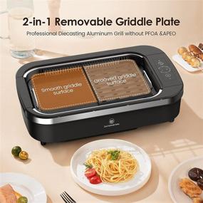 img 3 attached to Efficient Indoor Smokeless Grill: Electric Grill with Tempered Glass Lid, Nonstick Plate, Turbo Smoke Extractor, LED Temperature Control - 1500W, Black