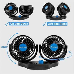 img 3 attached to 🔌 12V Car Fans - Electric Cooling Rear Seat Headrest Vehicle Fan with Cigarette Lighter Plug, Dual Head Automobile Fan with 2 Speeds, 360 Degree Adjustable, Ideal for Truck Van SUV RV Boat Auto, Plus 2 USB Charging Ports