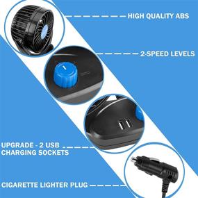 img 1 attached to 🔌 12V Car Fans - Electric Cooling Rear Seat Headrest Vehicle Fan with Cigarette Lighter Plug, Dual Head Automobile Fan with 2 Speeds, 360 Degree Adjustable, Ideal for Truck Van SUV RV Boat Auto, Plus 2 USB Charging Ports