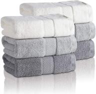 🛁 combed cotton hand towels set - premium absorbent soft towels for bathroom, hand & face washcloths - 13 x 30 inches - pack of 6 - beige & grey logo