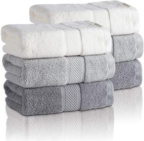 img 4 attached to 🛁 Combed Cotton Hand Towels Set - Premium Absorbent Soft Towels for Bathroom, Hand & Face Washcloths - 13 x 30 Inches - Pack of 6 - Beige & Grey