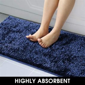 img 1 attached to 🛁 Navy Bathroom Rug Set - Homeideas 3-Piece Velvety-Soft Non-Slip Chenille Bath Rug Bundle for Shower, Tub, and Bathroom - Absorbent and Washable Navy Blue Bathroom Mat