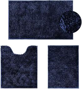 img 4 attached to 🛁 Navy Bathroom Rug Set - Homeideas 3-Piece Velvety-Soft Non-Slip Chenille Bath Rug Bundle for Shower, Tub, and Bathroom - Absorbent and Washable Navy Blue Bathroom Mat