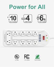 img 3 attached to 💡 AUOPLUS Power Strip Surge Protector: С возможностью крепления на стене и 10 розетками переменного тока, 4 портами USB и 6 футовым удлинителем - Идеально подходит для компьютеров, смартфонов и планшетов.