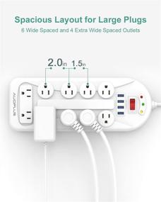 img 2 attached to 💡 AUOPLUS Power Strip Surge Protector: С возможностью крепления на стене и 10 розетками переменного тока, 4 портами USB и 6 футовым удлинителем - Идеально подходит для компьютеров, смартфонов и планшетов.