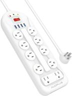 💡 auoplus power strip surge protector: с возможностью крепления на стене и 10 розетками переменного тока, 4 портами usb и 6 футовым удлинителем - идеально подходит для компьютеров, смартфонов и планшетов. логотип