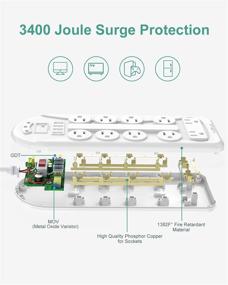 img 1 attached to 💡 AUOPLUS Power Strip Surge Protector: С возможностью крепления на стене и 10 розетками переменного тока, 4 портами USB и 6 футовым удлинителем - Идеально подходит для компьютеров, смартфонов и планшетов.