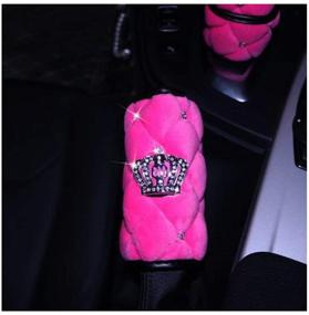 img 1 attached to 👑 Soft Plush Car Handbrake Cover - Pink Crystal Crown Auto Interior Accessories