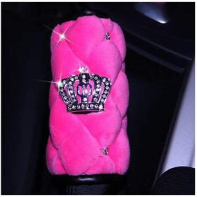 img 2 attached to 👑 Soft Plush Car Handbrake Cover - Pink Crystal Crown Auto Interior Accessories