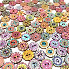 img 1 attached to 🔘 100 Retro Round Wood Buttons: Handmade Painted Printing 2 Hole Wooden Buttons for Sewing, Crafts, DIY, and Kid’s Art Projects – Supplies for Decorative Handicraft Accessories