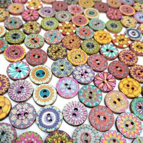 img 2 attached to 🔘 100 Retro Round Wood Buttons: Handmade Painted Printing 2 Hole Wooden Buttons for Sewing, Crafts, DIY, and Kid’s Art Projects – Supplies for Decorative Handicraft Accessories