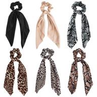 6-pack leopard print big scrunchies for hair - tobatoba long scrunchies hair scarf. polka dot snake skin, solid color elastic hair bands rope scrunchy. bun hair ties bobbles ponytail holder for women logo