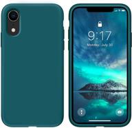 📱 ouxul iphone xr case: stylish and slim liquid silicone protective cover in blackish green - shockproof and soft microfiber lining - 6.1 inch phone case logo